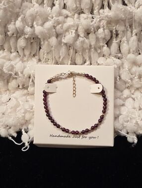 Anushruti Handmade Garnet Bead Bracelet with Sterling Silver Chain Accents